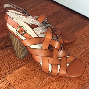 Faux leather woven heel sandals